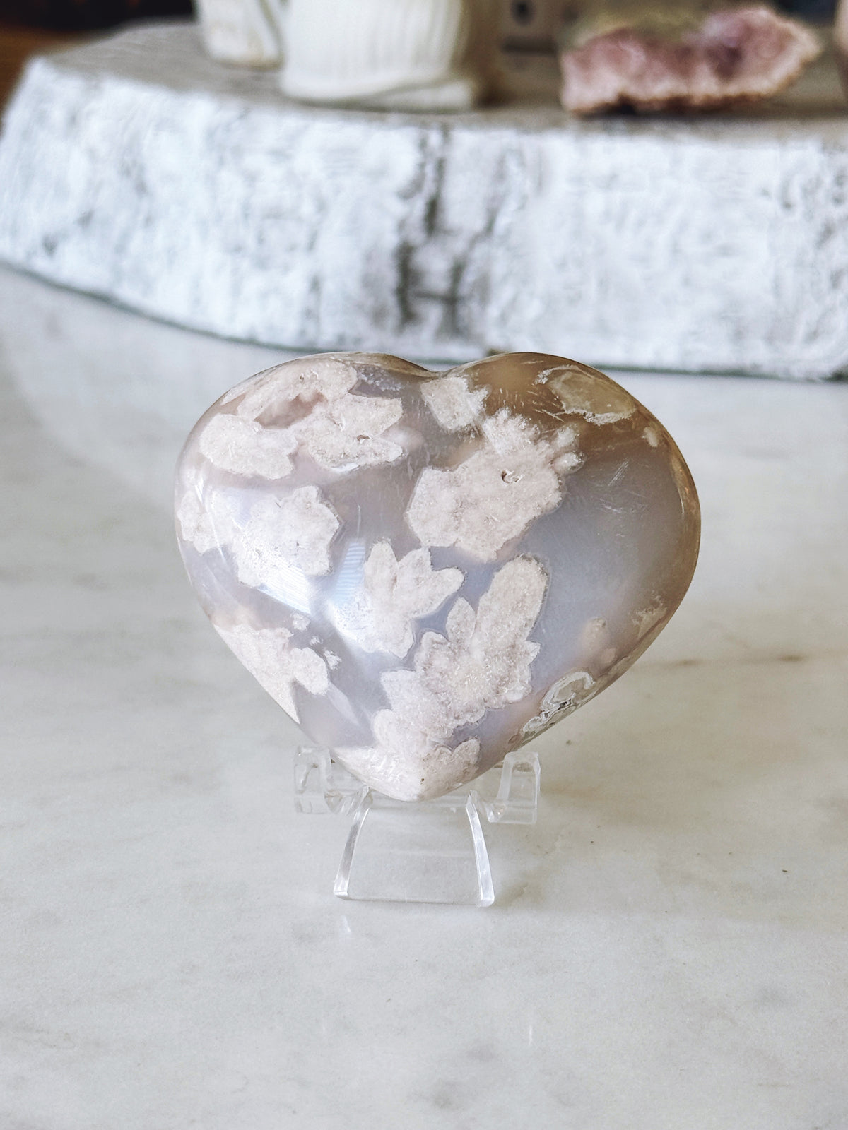 Flower Agate Puffy Heart