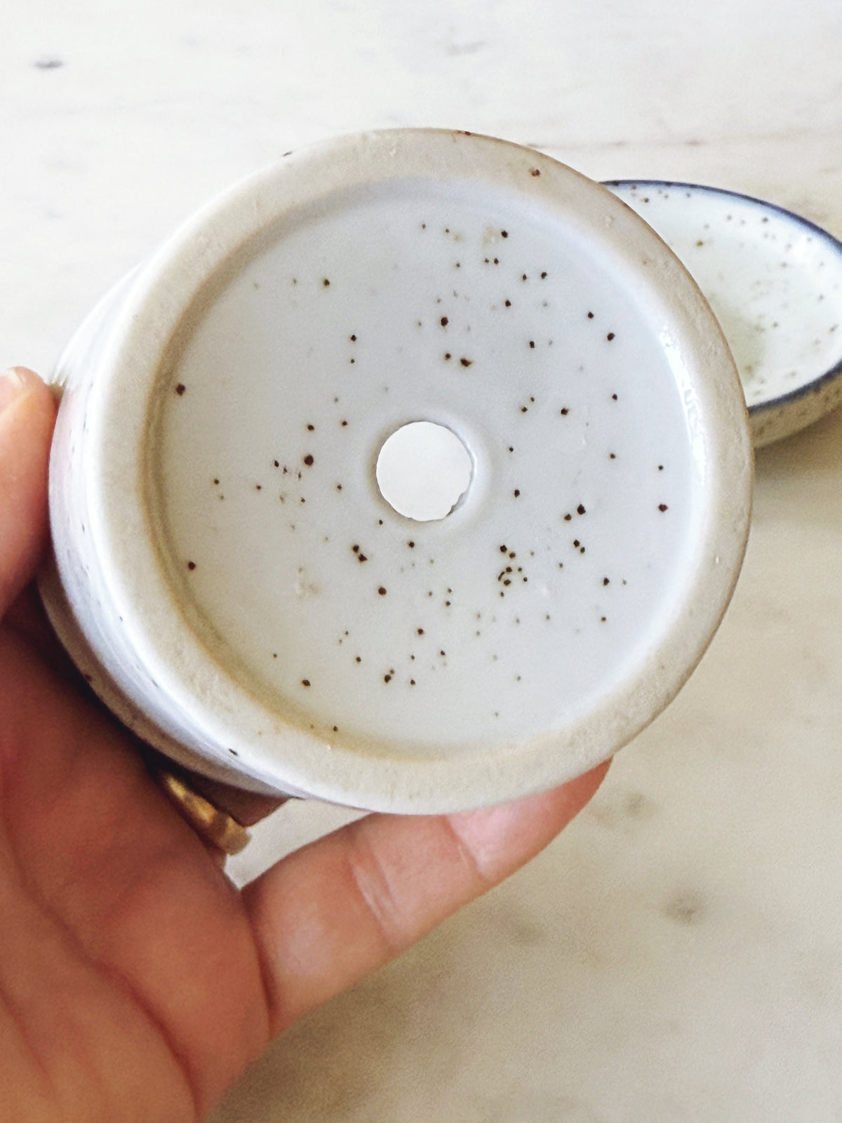 Vintage Speckled Stoneware Blue Planter