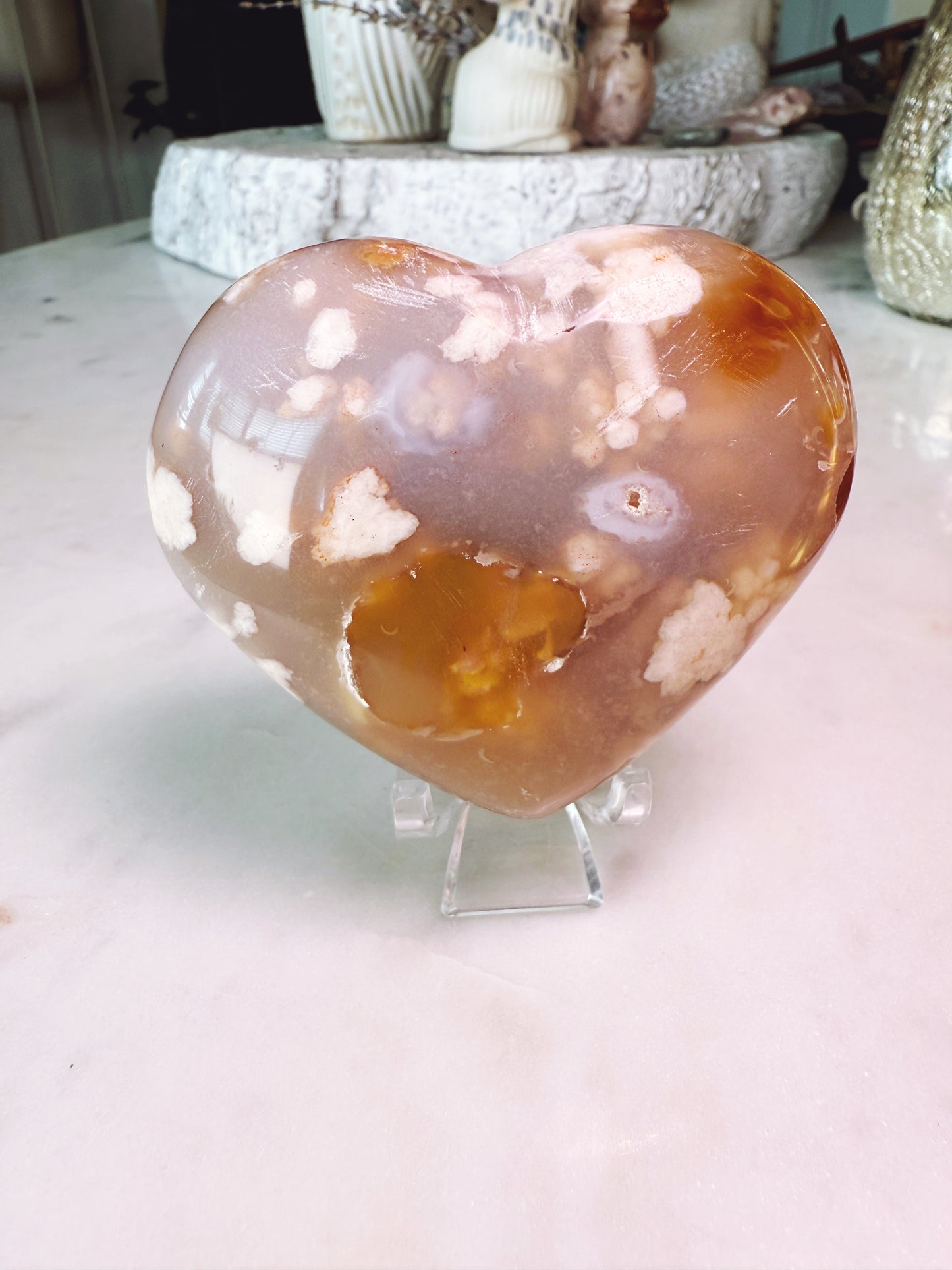 Flower Agate Large Puffy Heart