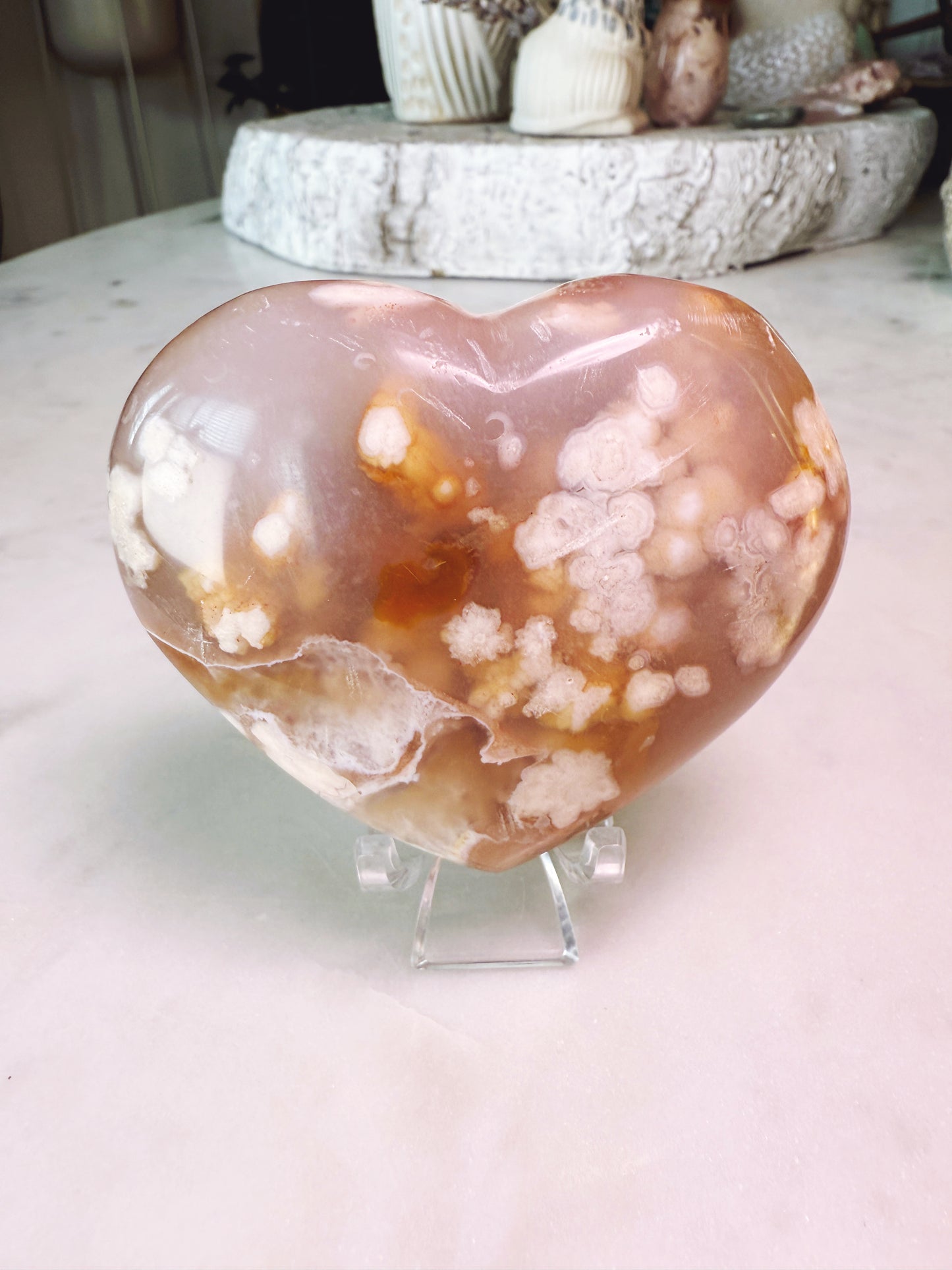 Flower Agate Large Puffy Heart