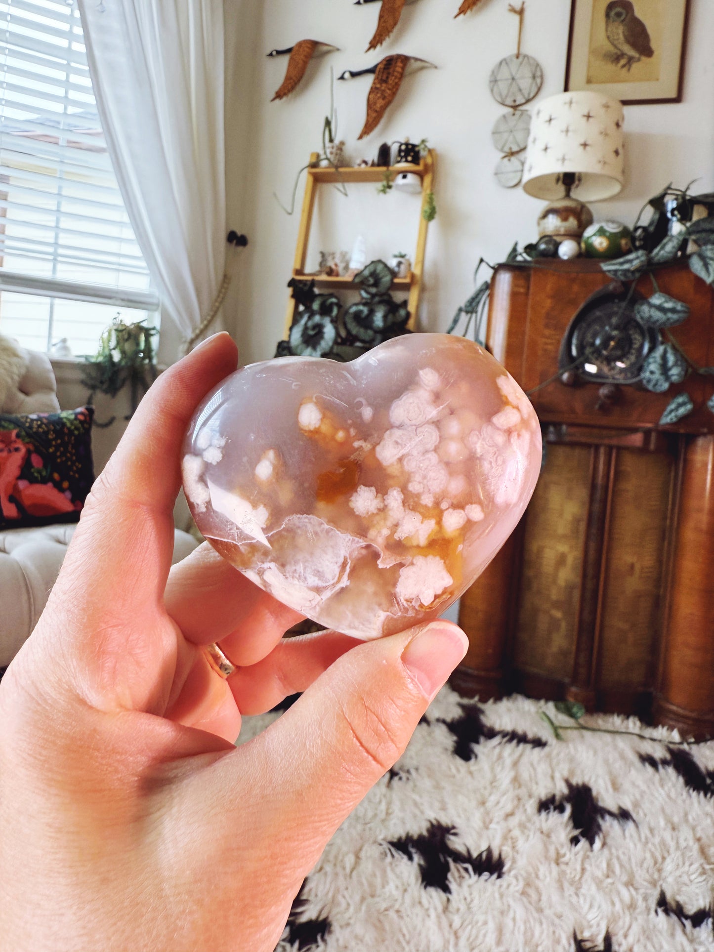 Flower Agate Large Puffy Heart