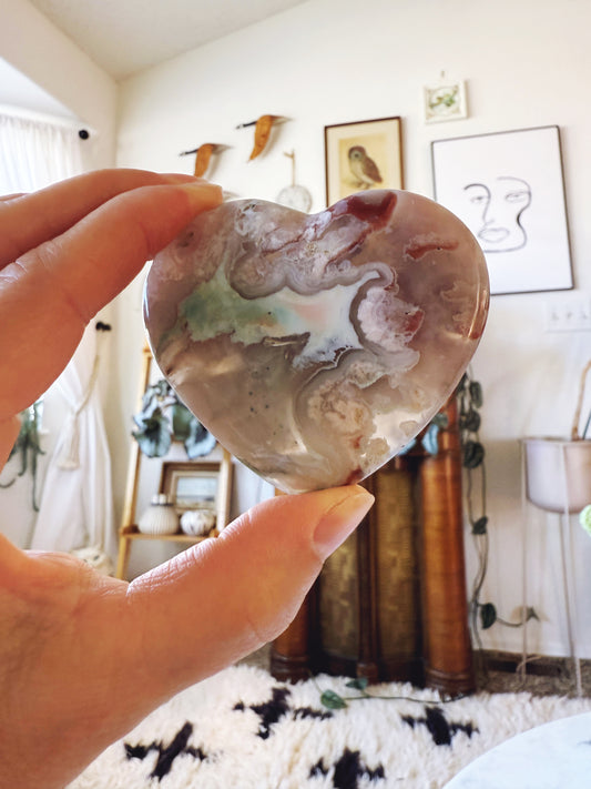 Flower Agate Large Puffy Heart Palm Stone