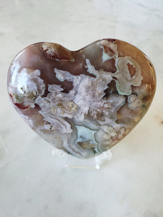 Flower Agate Large Puffy Heart Palm Stone