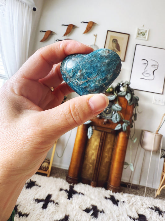 Blue Apatite Crystal Puffy Heart
