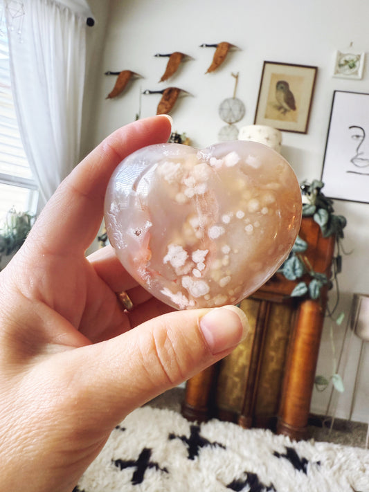 Flower Agate Large Puffy Heart Palm Stone