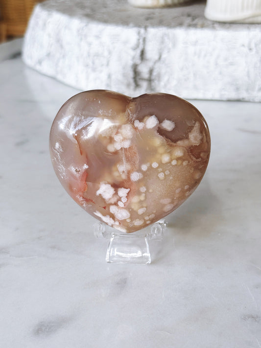 Flower Agate Large Puffy Heart Palm Stone