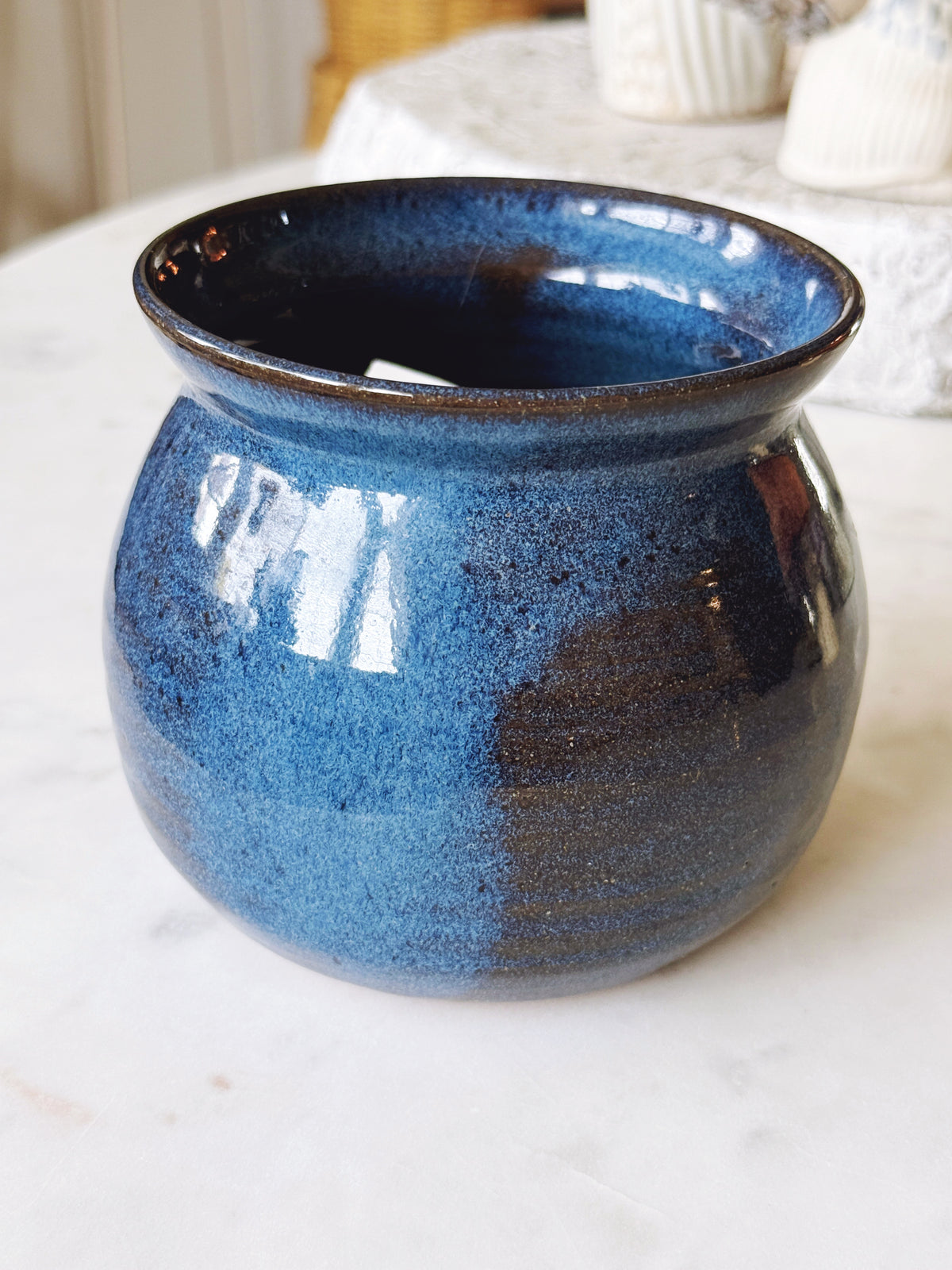 Handmade Blue Ceramic Leaf Candle Holder Cover Pot
