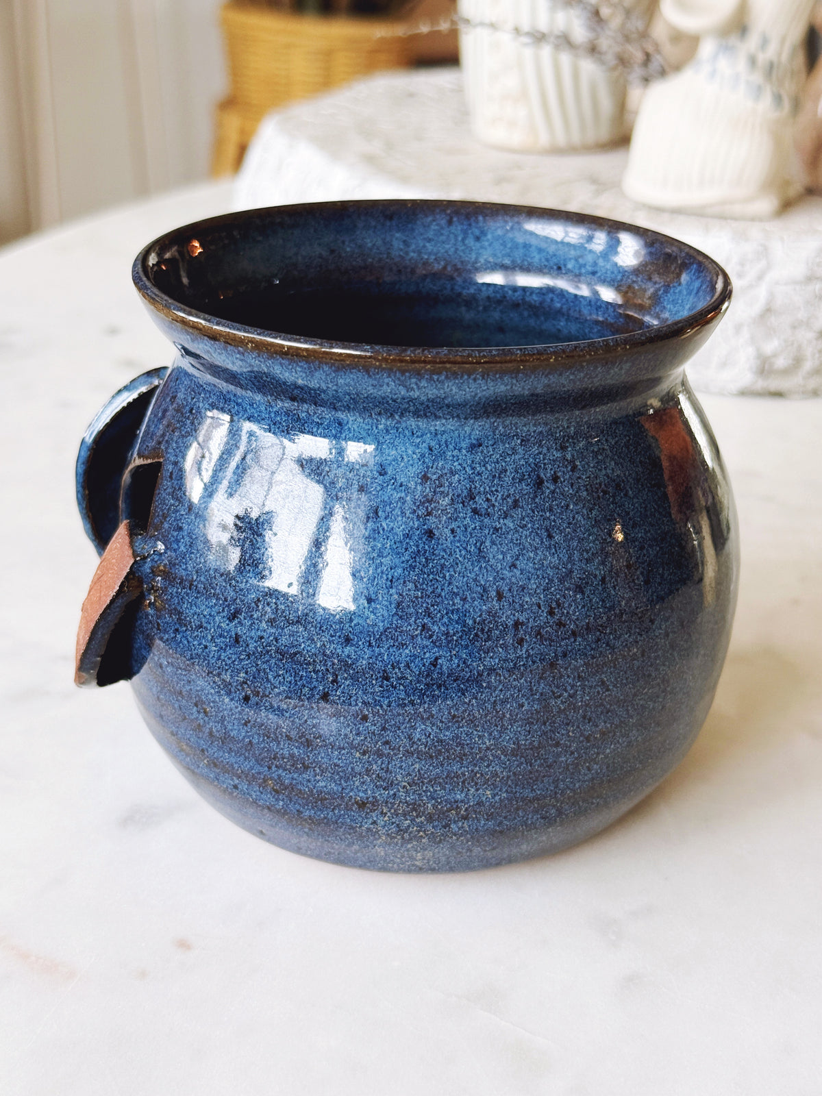 Handmade Blue Ceramic Leaf Candle Holder Cover Pot