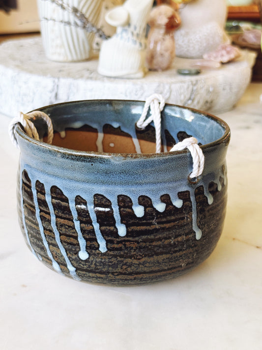 Handmade Blue Ceramic Drip Glaze Hanging Planter