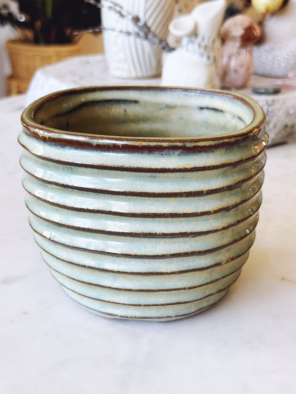 Handmade Green Ceramic Pottery Planter