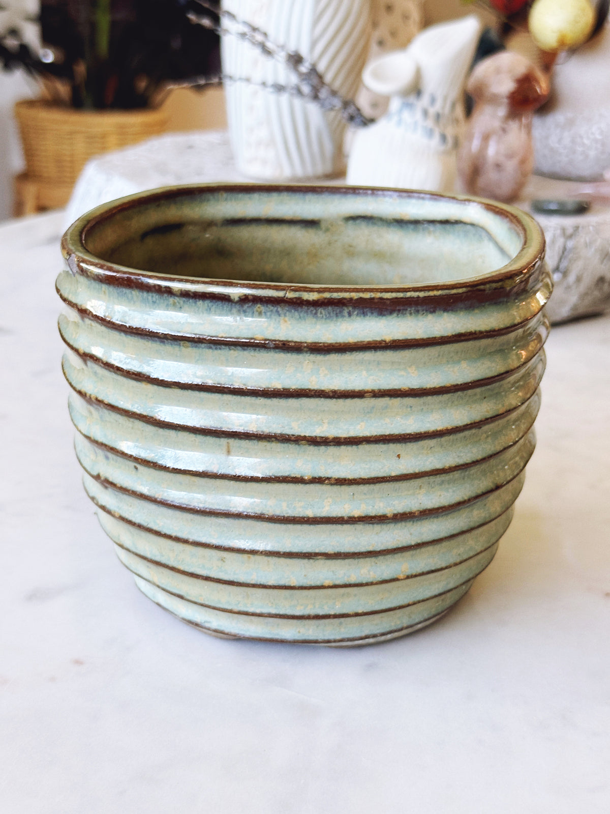 Handmade Green Ceramic Pottery Planter