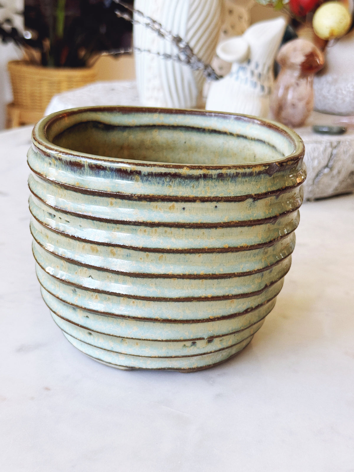 Handmade Green Ceramic Pottery Planter