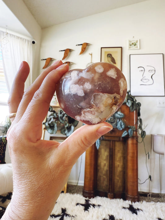 Flower Agate Large Puffy Heart
