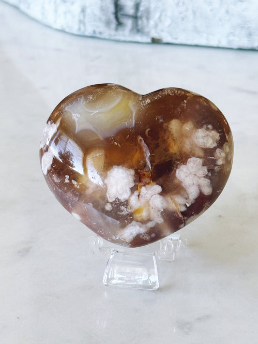 Flower Agate Large Puffy Heart