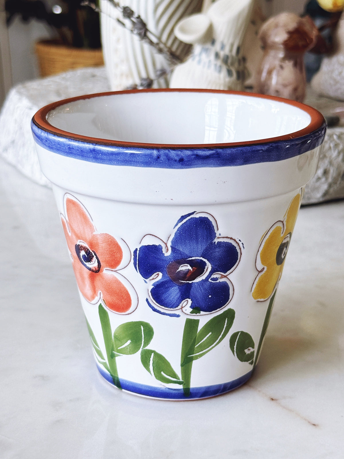 New England Pottery FLORAL Colorful Planter 4"