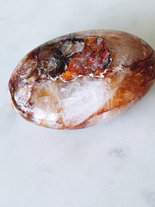 Fire Quartz Crystal Palm Stone