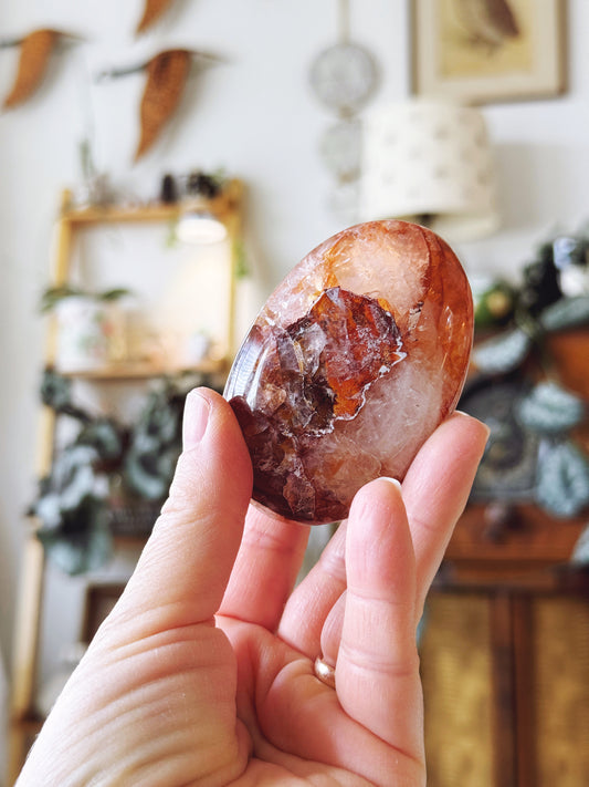 Fire Quartz Crystal Palm Stone