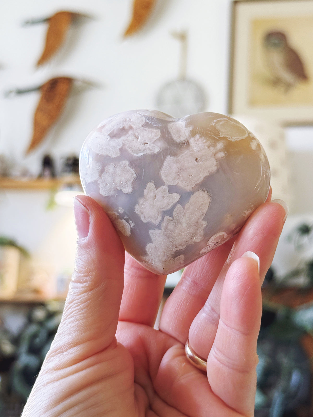 Flower Agate Puffy Heart