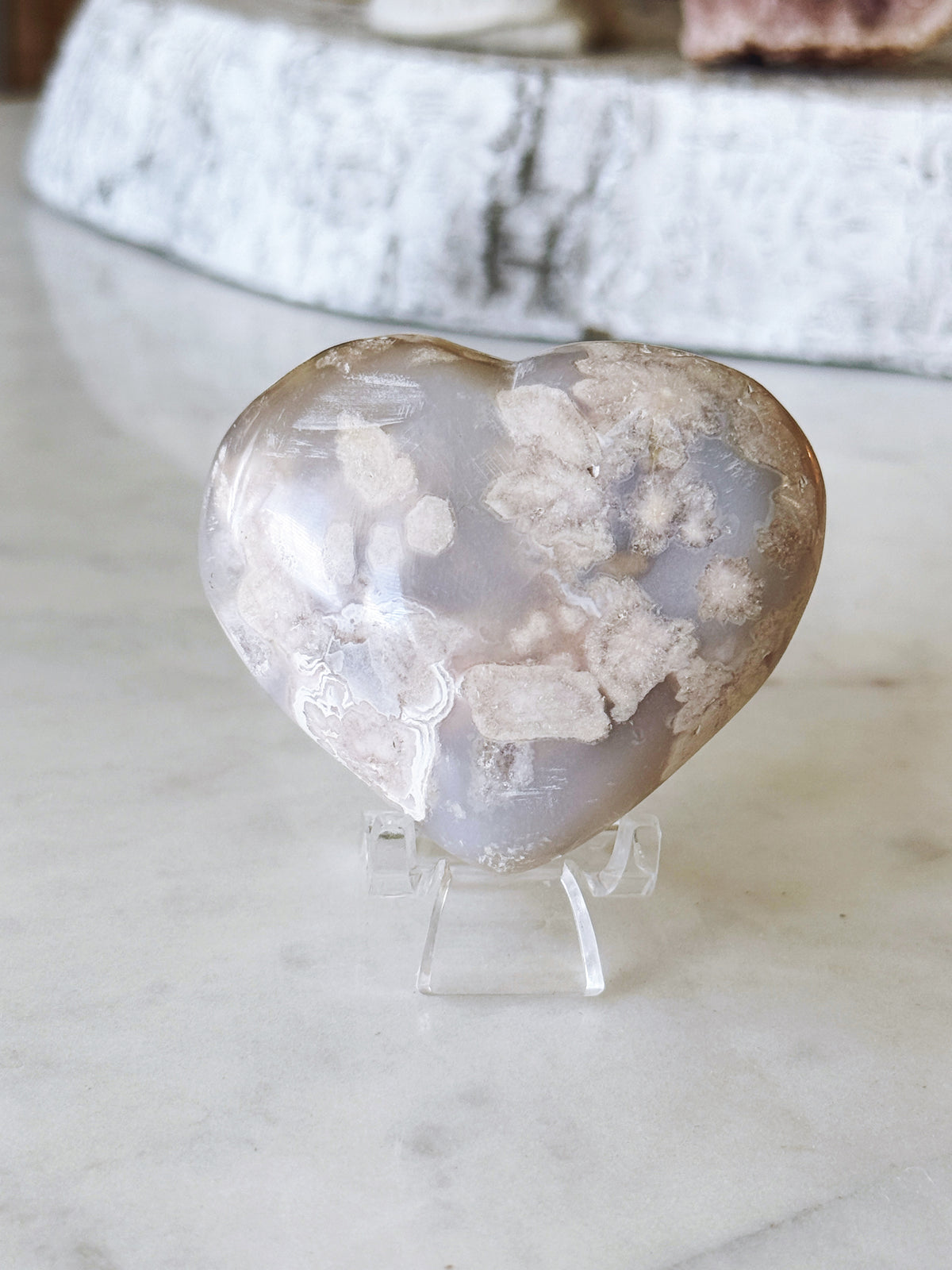 Flower Agate Puffy Heart