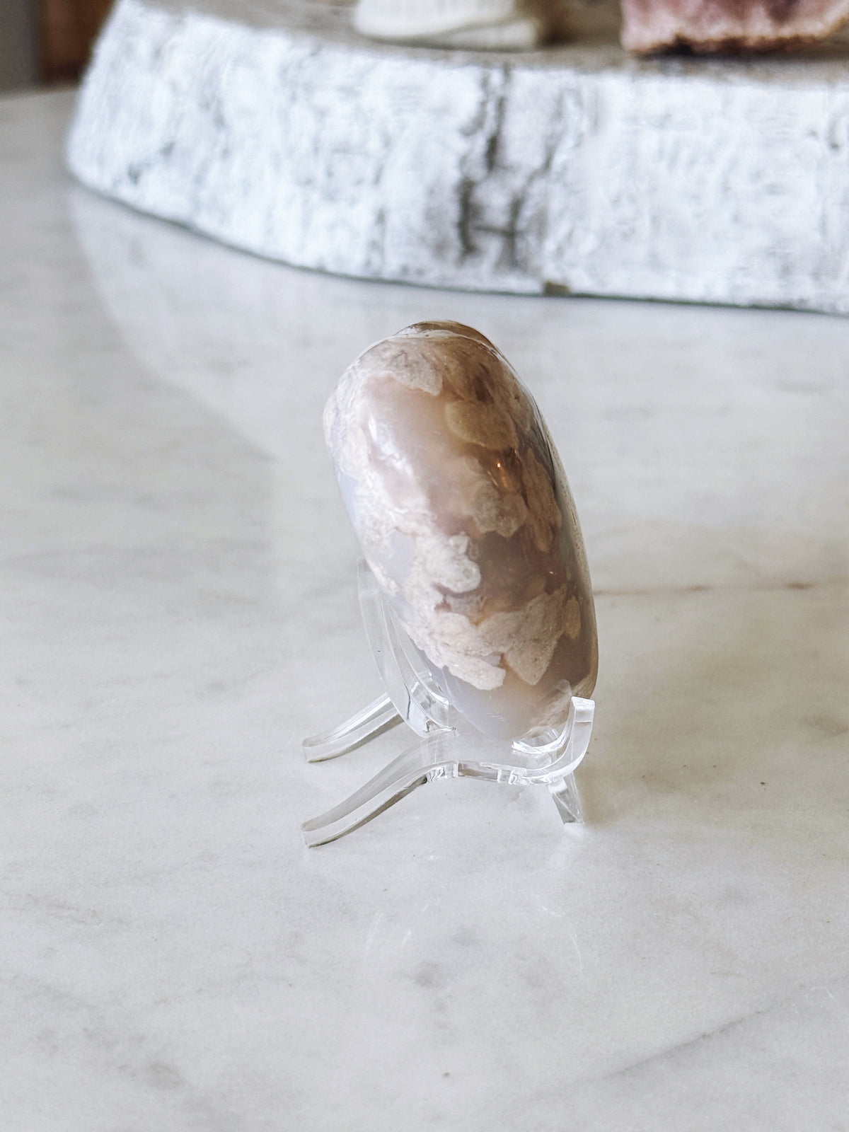 Flower Agate Puffy Heart