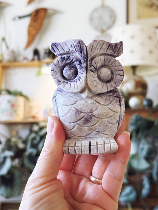 Purple Agate Hand-Carved Owl