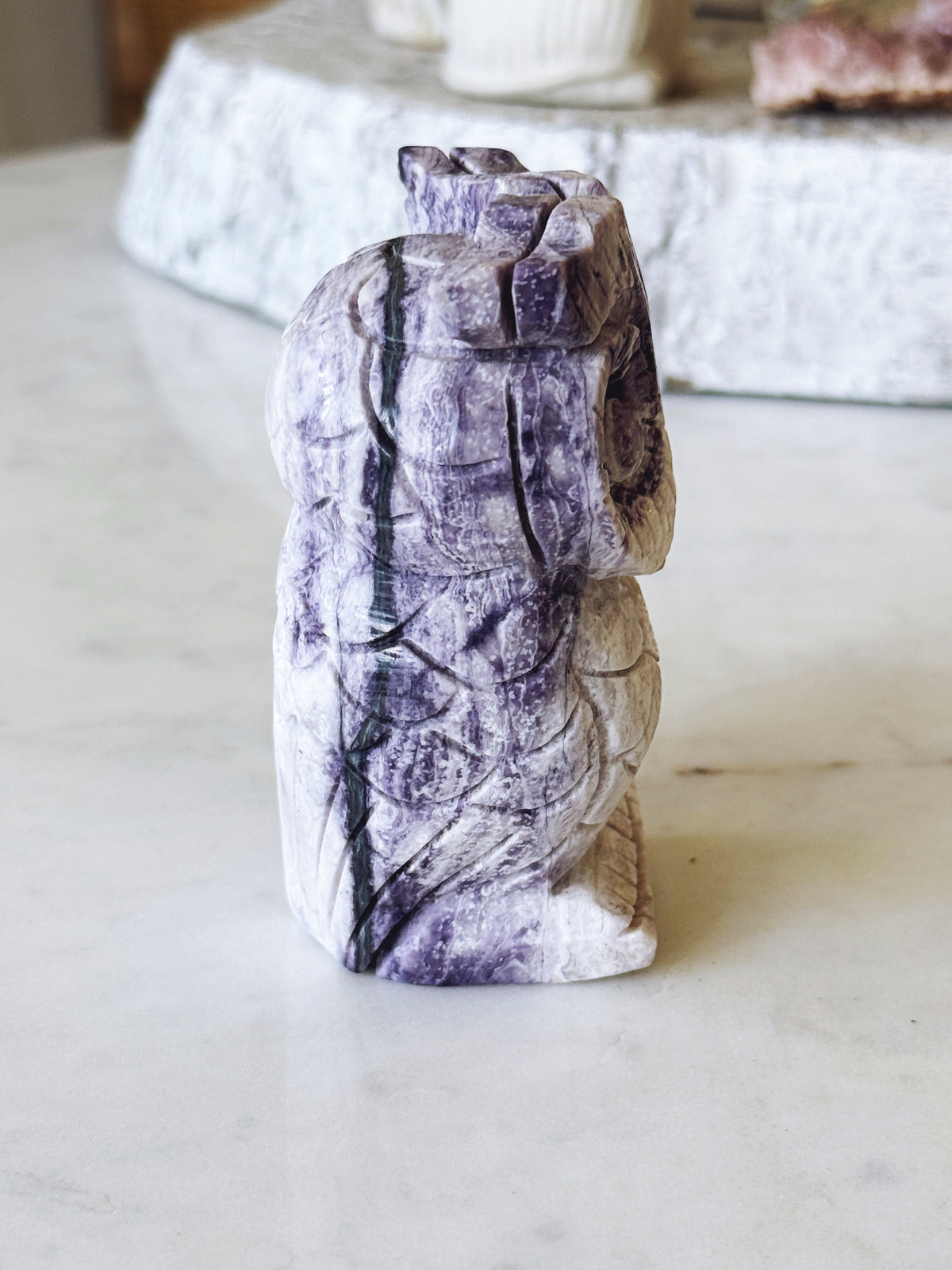 Purple Agate Hand-Carved Owl
