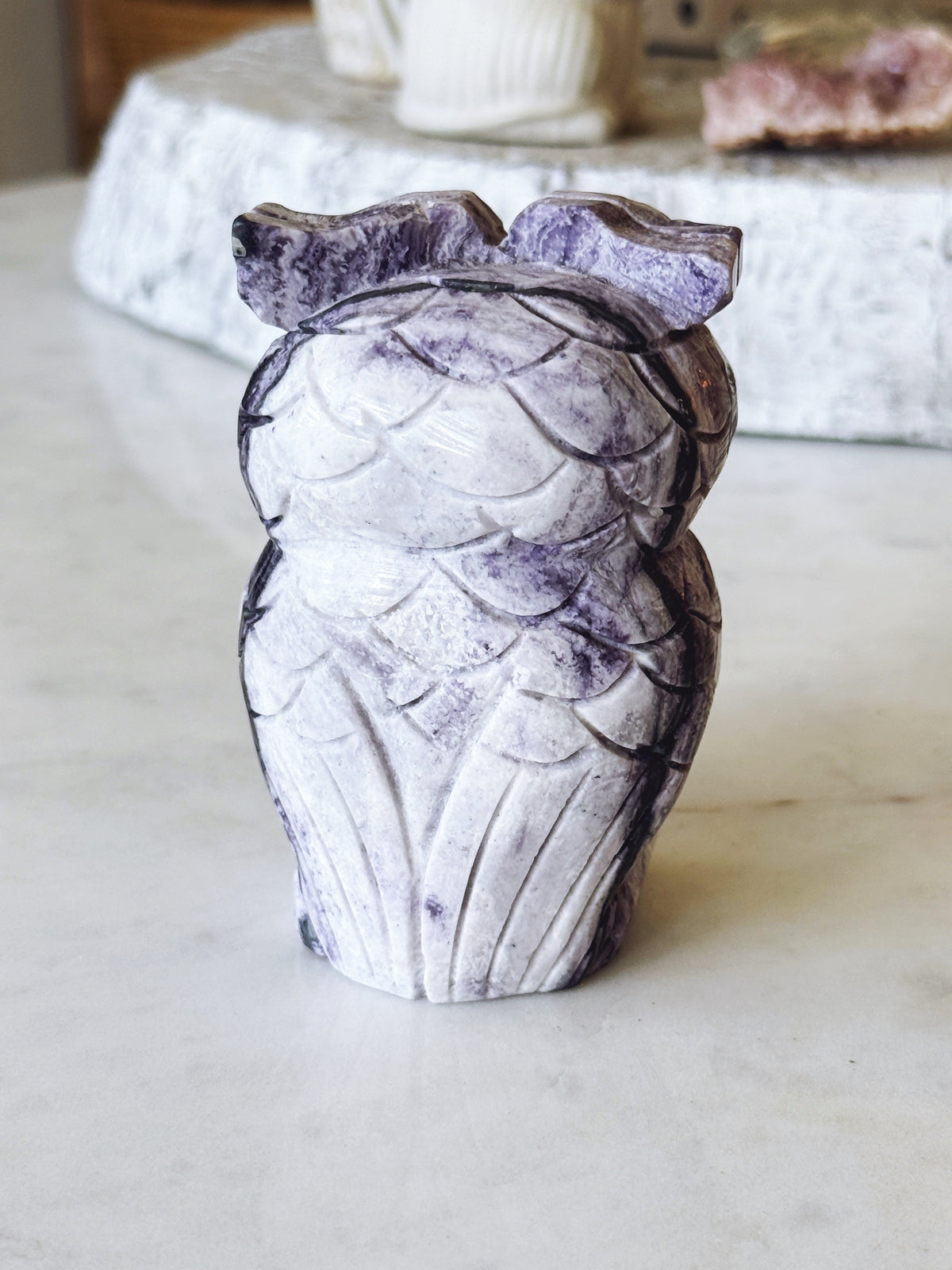 Purple Agate Hand-Carved Owl