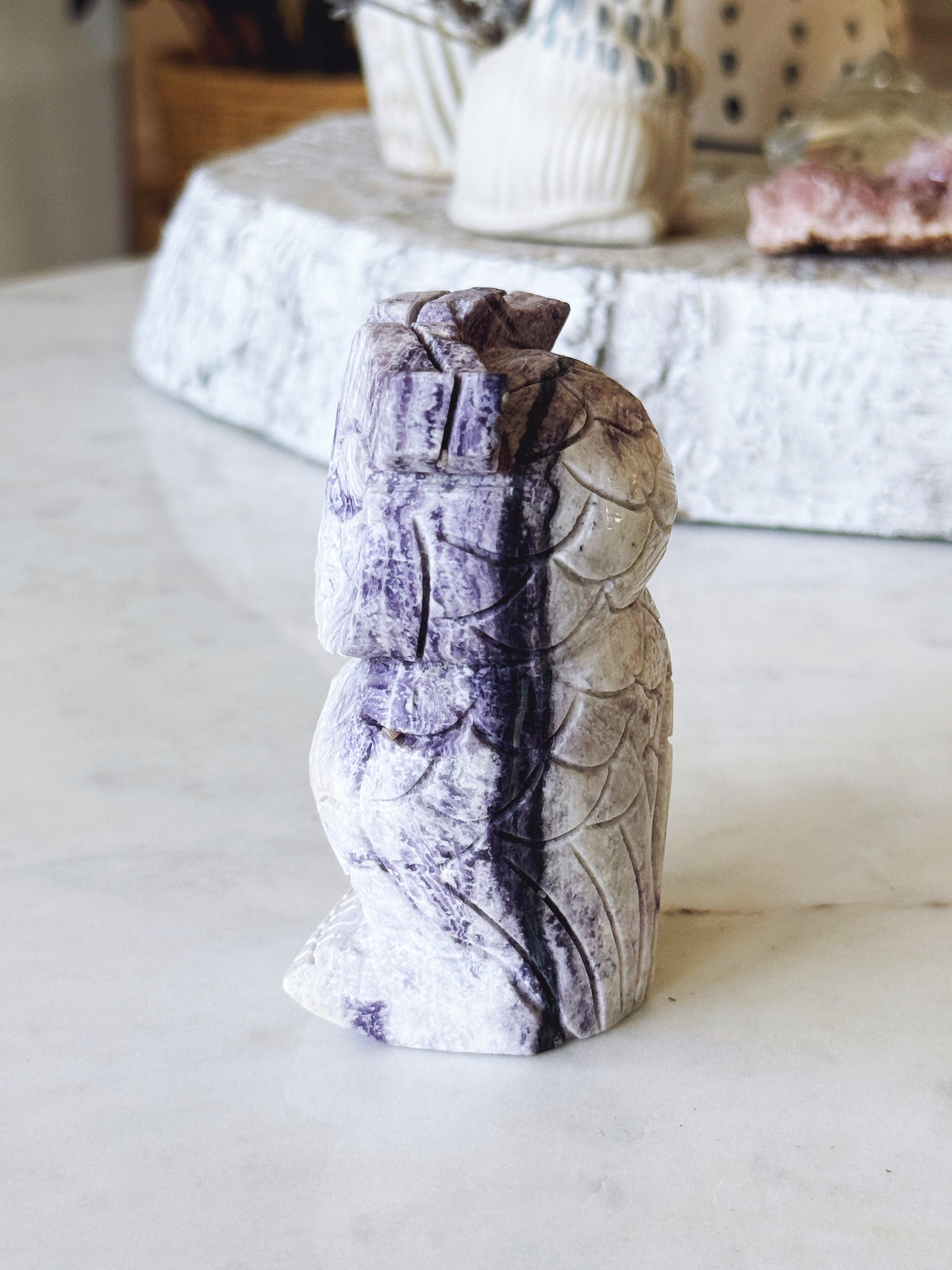 Purple Agate Hand-Carved Owl