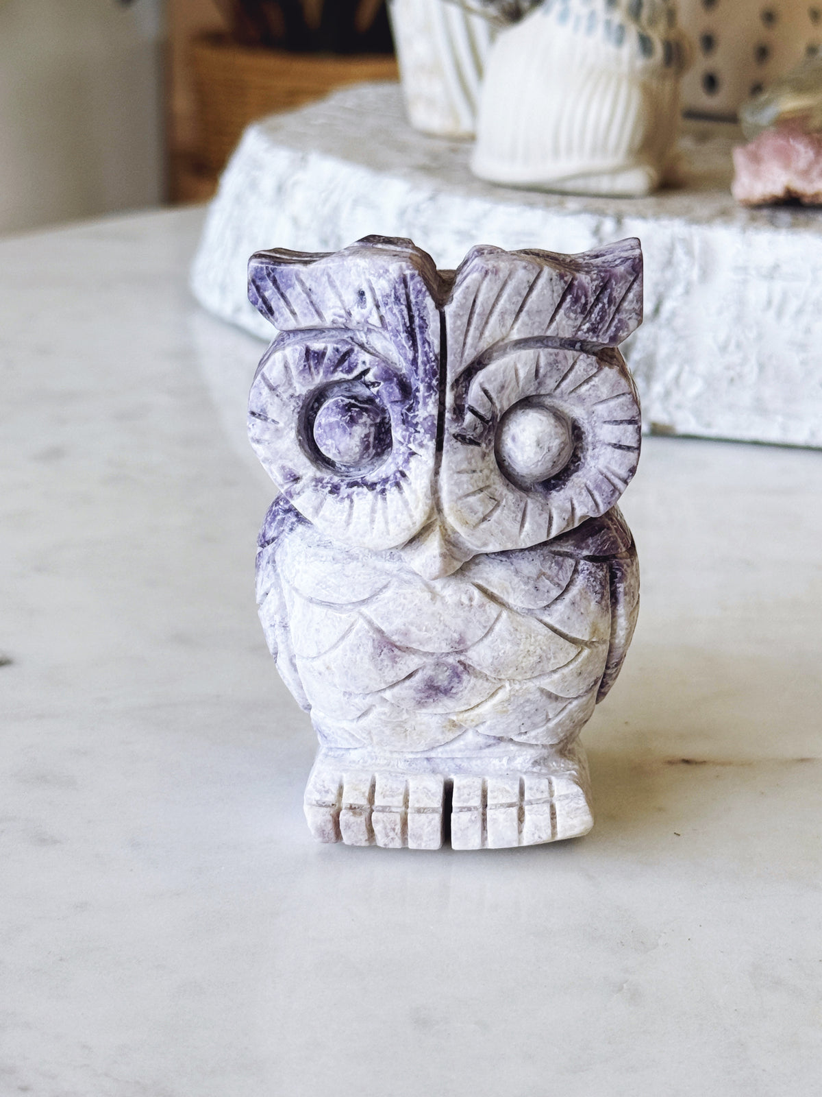 Purple Agate Hand-Carved Owl