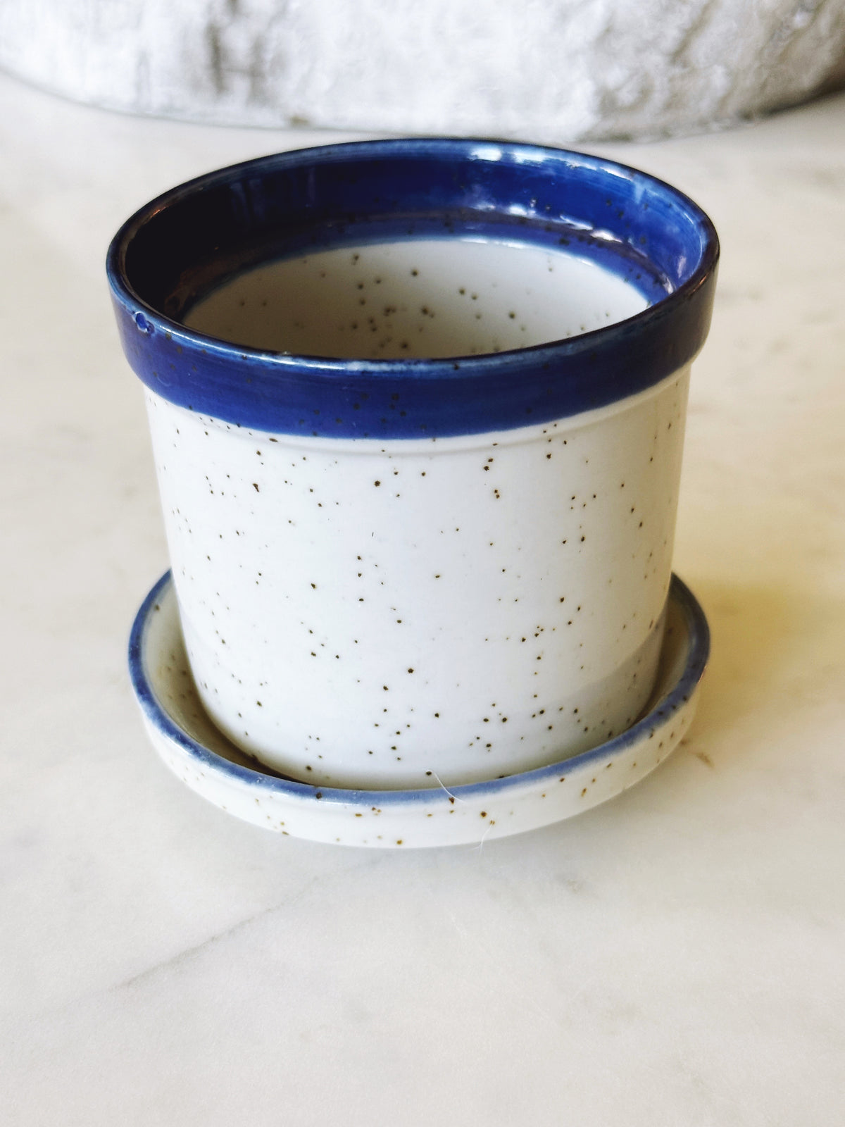 Vintage Speckled Stoneware Blue Planter