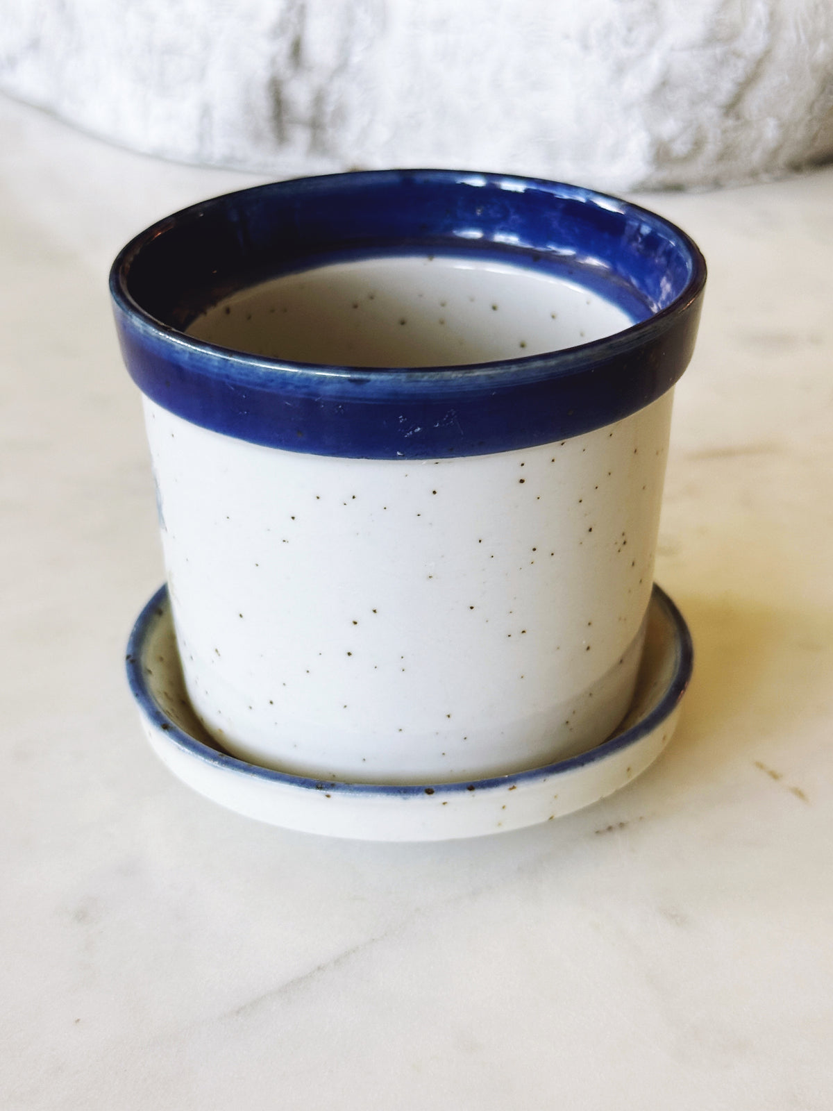 Vintage Speckled Stoneware Blue Planter