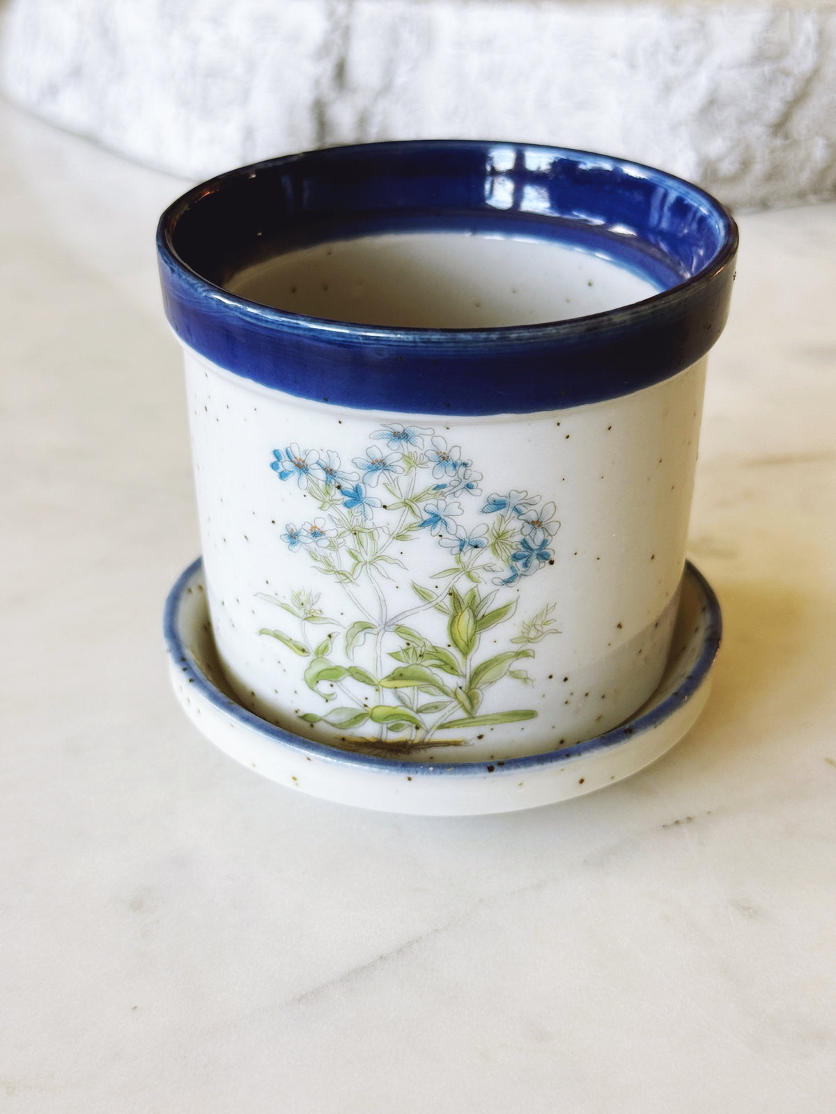 Vintage Speckled Stoneware Blue Planter